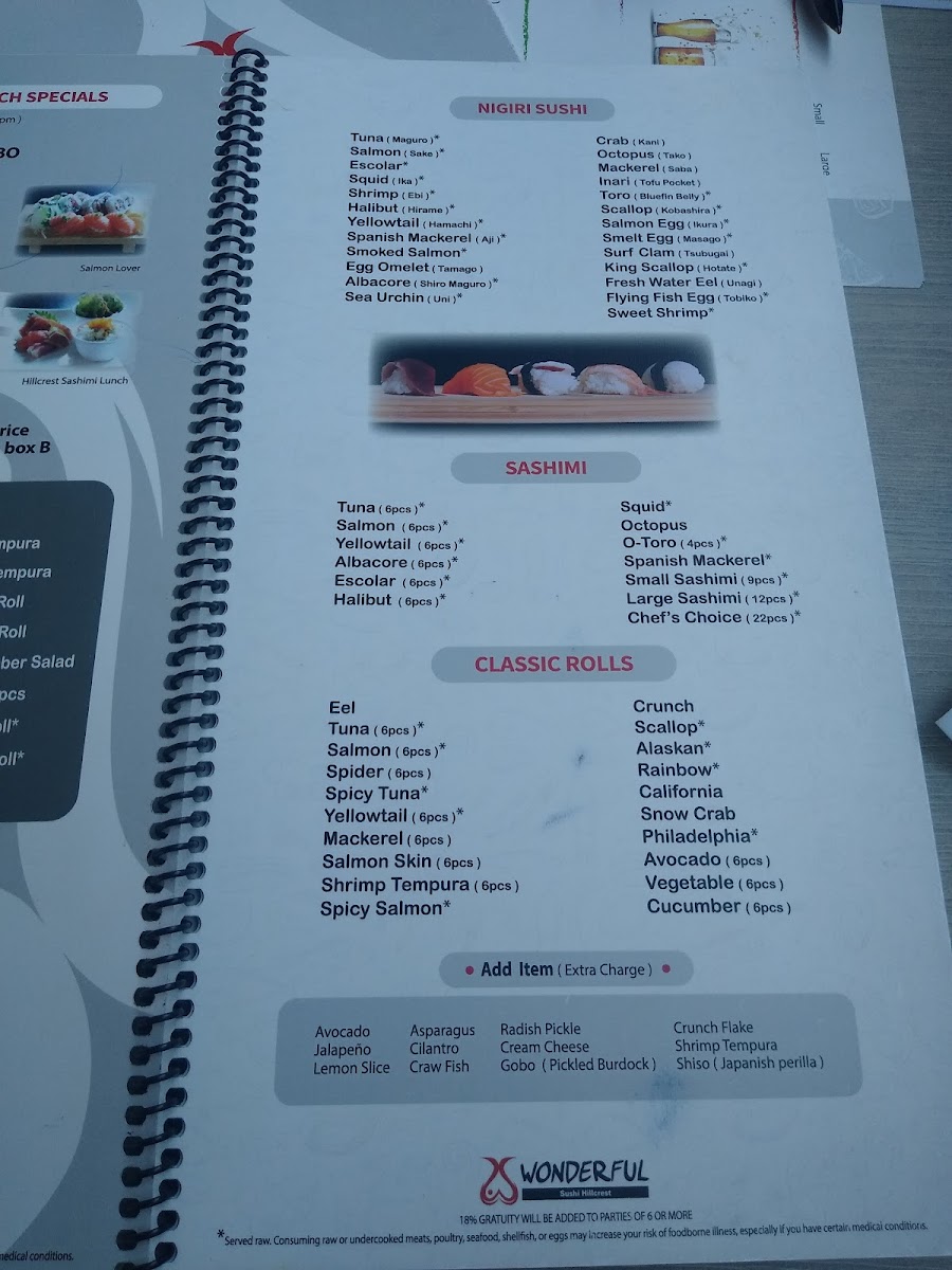 Wonderful Sushi Hillcrest Menu - Image 3